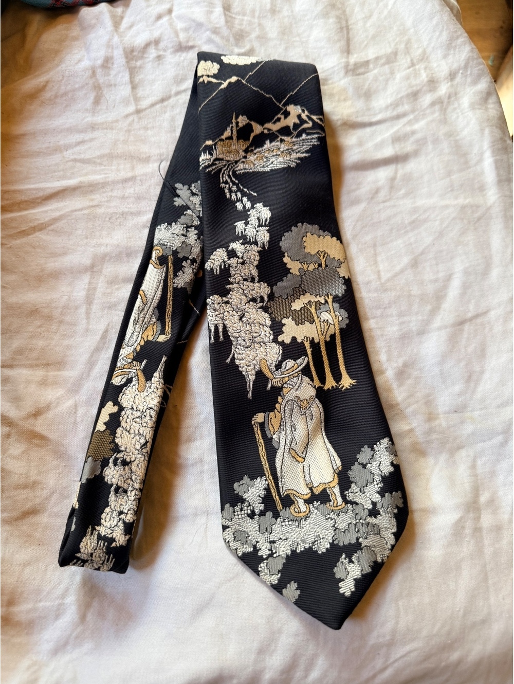 Cabot Imperial Black Nylon Scenic Pattern Men's Tie